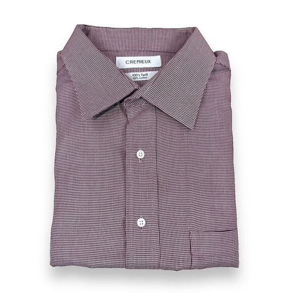 Cremieux Dress Shirt Mens 17.5 35 Burgundy Houndstooth Long Sleeve‎ Button Down - Picture 1 of 9